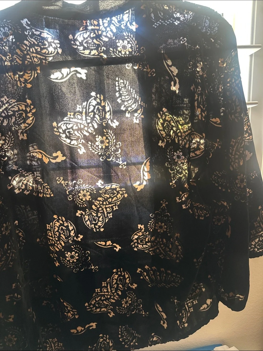 Band of Gypsies Black Velvet Open Kimono with Nude Floral Paisley Burnout Size L